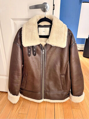 Dunst Oversized Shearling Jacket Brown & Cream Medium NWT